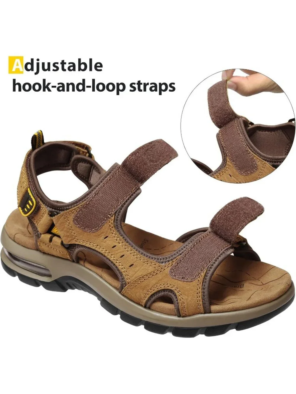 Men's Camel Athletic Outdoor Leather Solid Waterproof Rubber Hiking Sandal Shoes